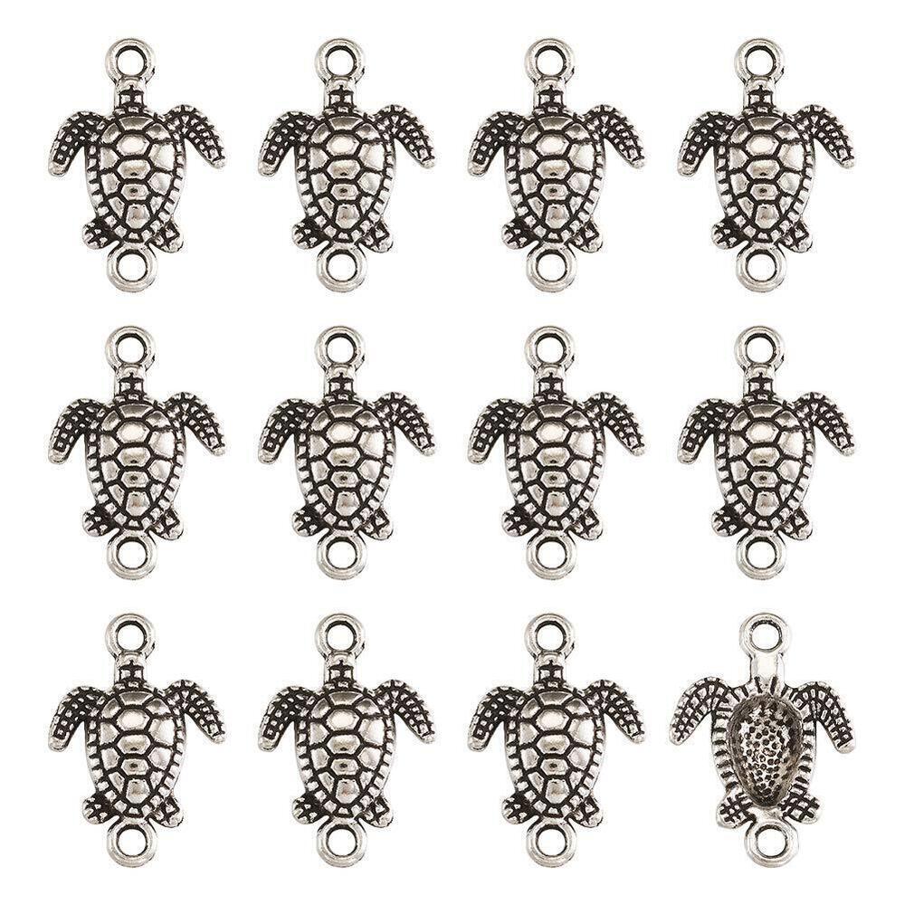 9496 50Pcs Antique Silver Sea Turtle Charm Links 21x14.5mm Tibetan Double